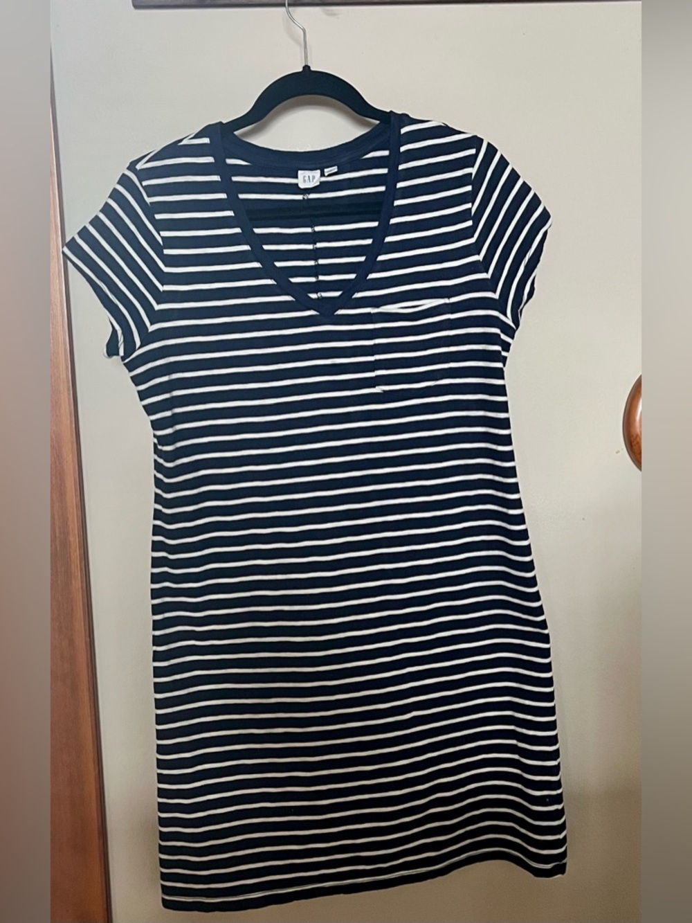 GAP Navy and White Striped V-Neck T-shirt Dress Sz M